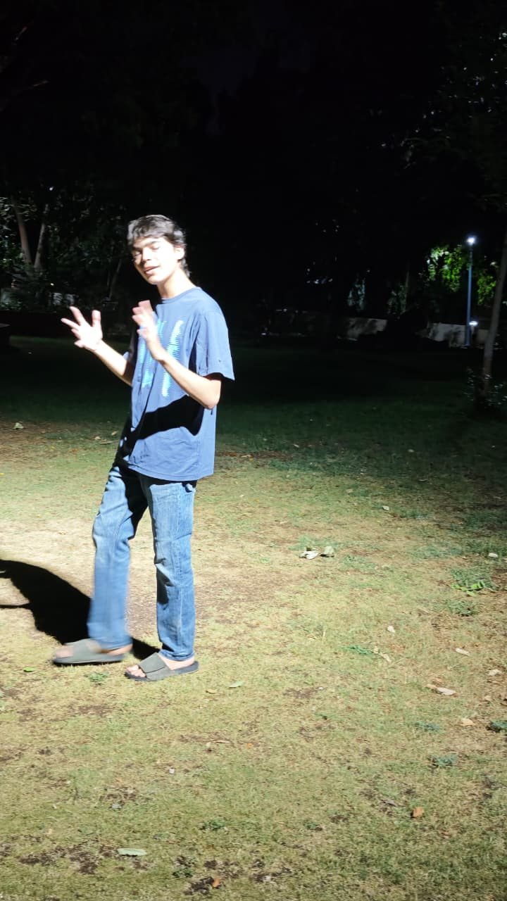 Chaitanya turning on grass at night